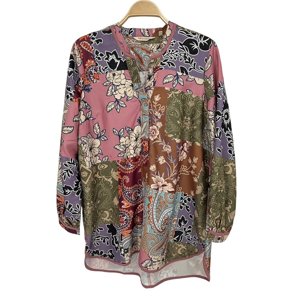Soft Surroundings Tunic Women Medium Pink Good Patchwork Floral Paisley Boho